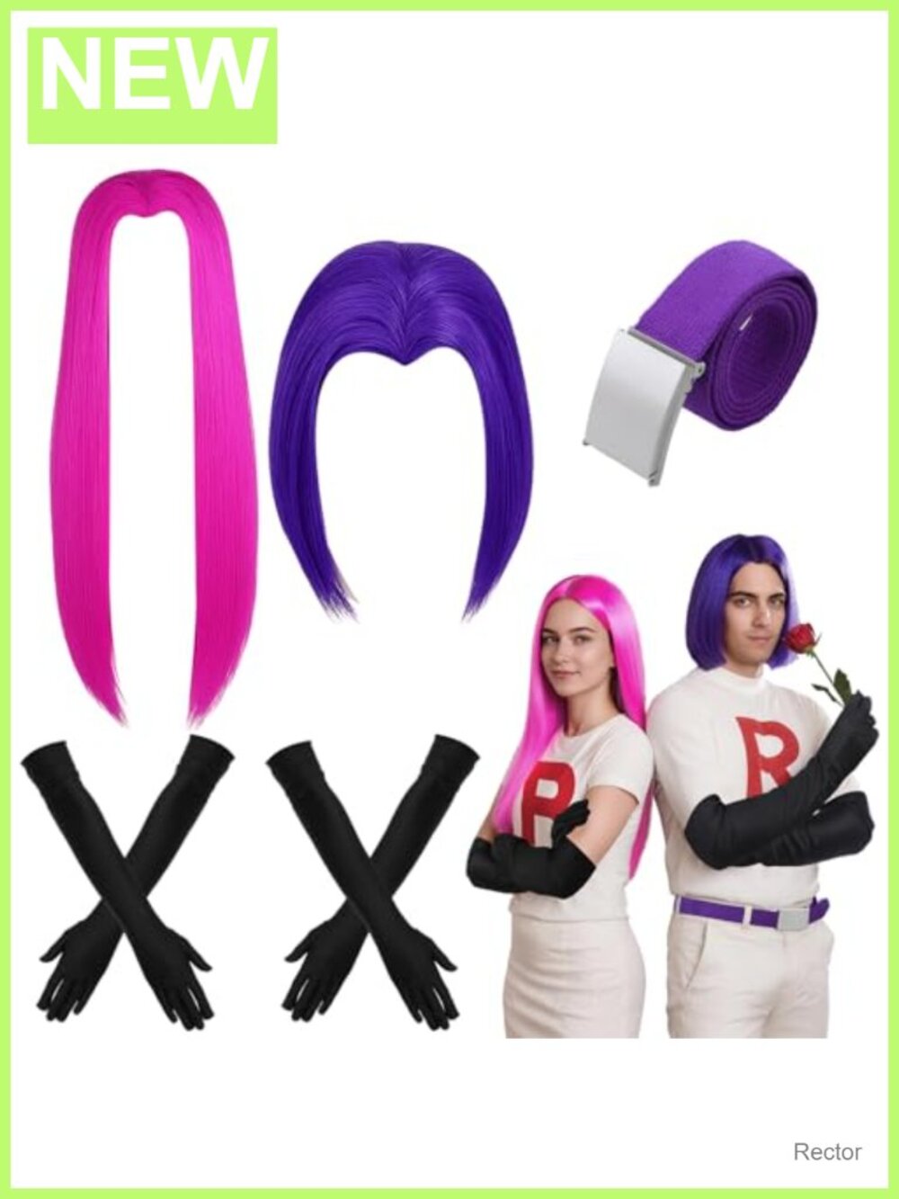 7 Pc Halloween Couple Cosplay Costume Set Wigs Gloves Belt Stickers Adult